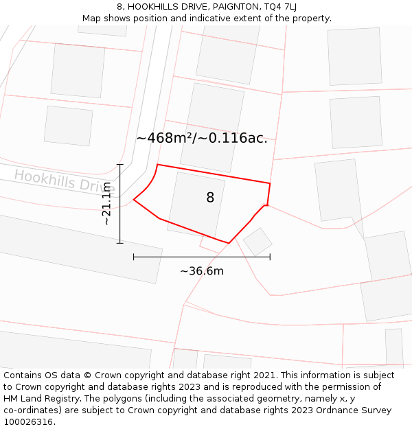 8, HOOKHILLS DRIVE, PAIGNTON, TQ4 7LJ: Plot and title map