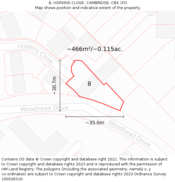 8, HOPKINS CLOSE, CAMBRIDGE, CB4 1FD: Plot and title map