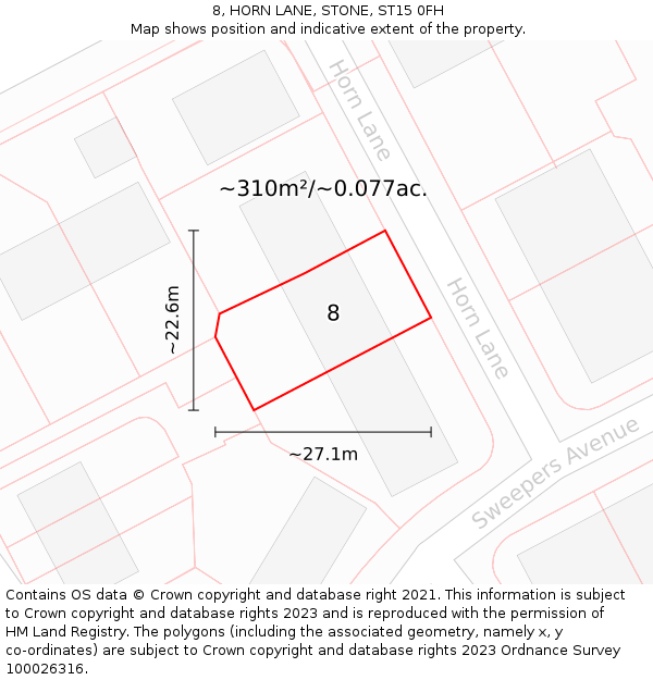 8, HORN LANE, STONE, ST15 0FH: Plot and title map