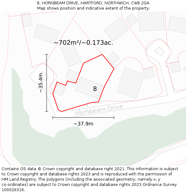 8, HORNBEAM DRIVE, HARTFORD, NORTHWICH, CW8 2GA: Plot and title map