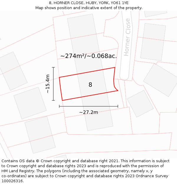 8, HORNER CLOSE, HUBY, YORK, YO61 1YE: Plot and title map