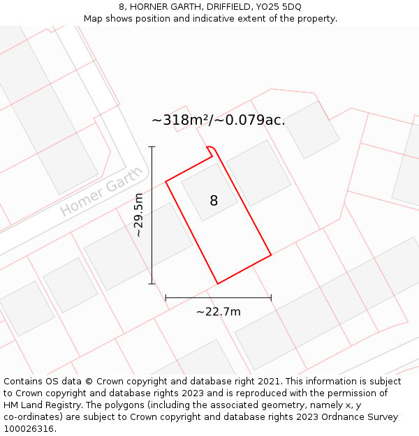 8, HORNER GARTH, DRIFFIELD, YO25 5DQ: Plot and title map