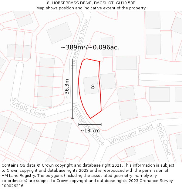 8, HORSEBRASS DRIVE, BAGSHOT, GU19 5RB: Plot and title map