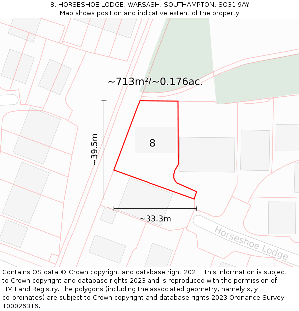 8, HORSESHOE LODGE, WARSASH, SOUTHAMPTON, SO31 9AY: Plot and title map