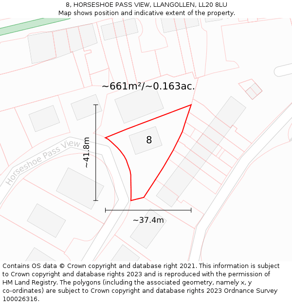 8, HORSESHOE PASS VIEW, LLANGOLLEN, LL20 8LU: Plot and title map