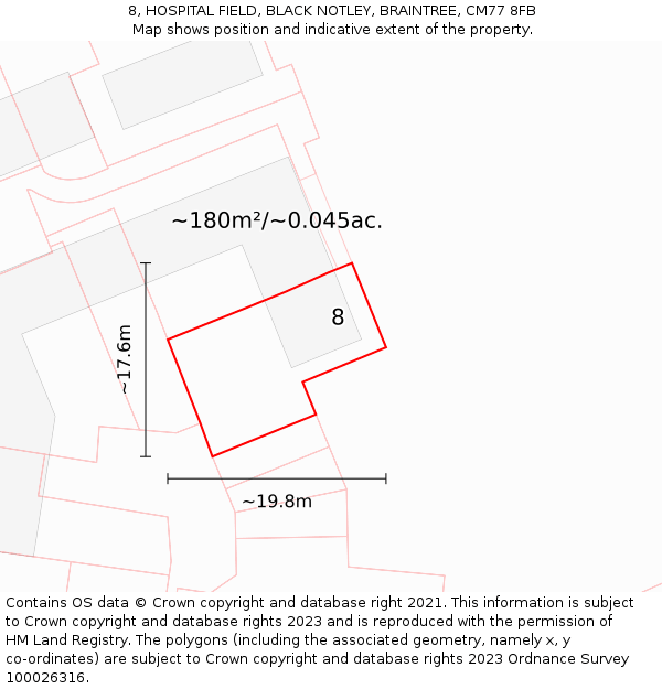 8, HOSPITAL FIELD, BLACK NOTLEY, BRAINTREE, CM77 8FB: Plot and title map