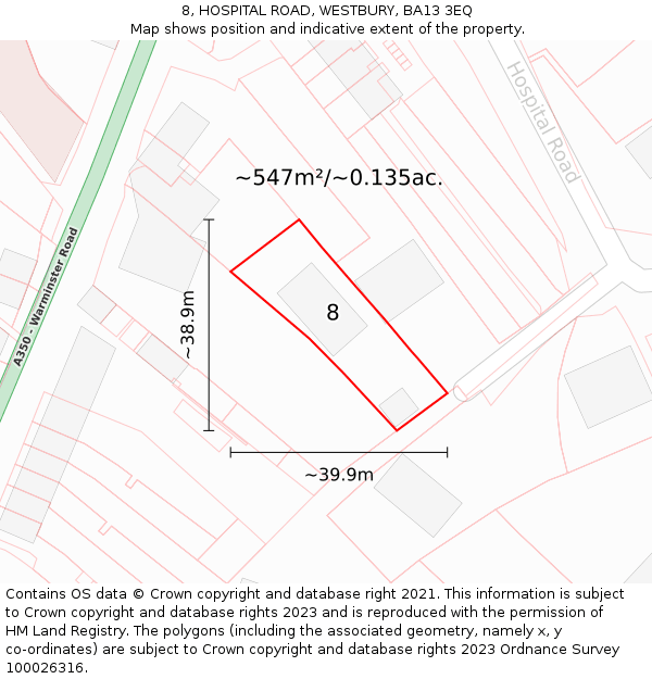 8, HOSPITAL ROAD, WESTBURY, BA13 3EQ: Plot and title map