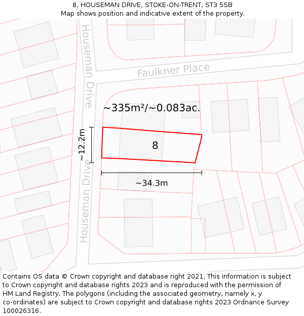 8, HOUSEMAN DRIVE, STOKE-ON-TRENT, ST3 5SB: Plot and title map