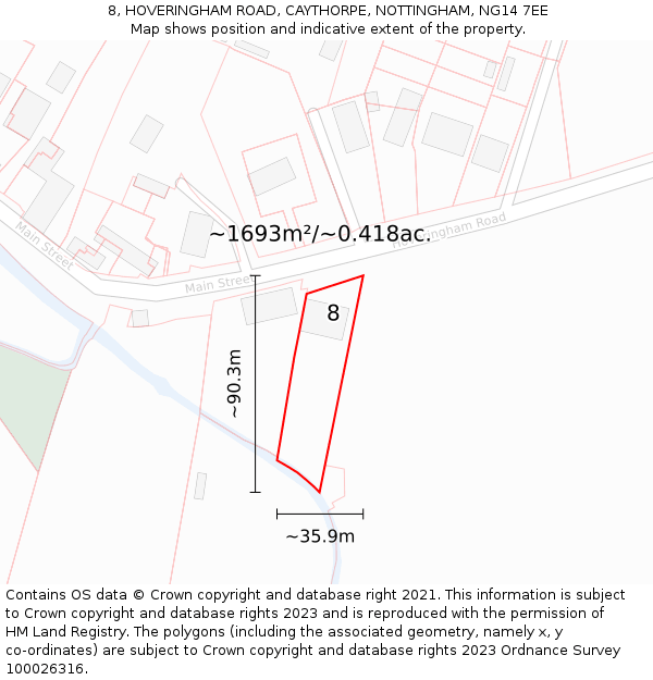 8, HOVERINGHAM ROAD, CAYTHORPE, NOTTINGHAM, NG14 7EE: Plot and title map