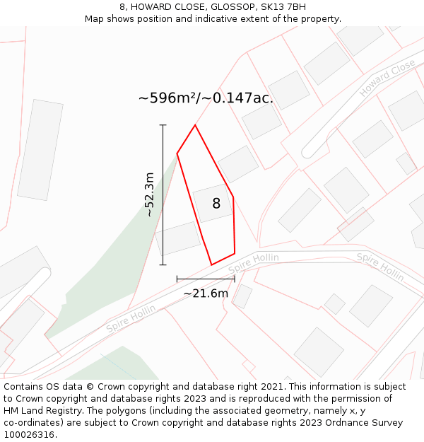 8, HOWARD CLOSE, GLOSSOP, SK13 7BH: Plot and title map