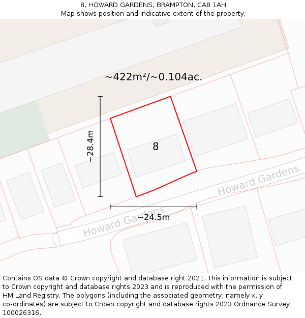 8, HOWARD GARDENS, BRAMPTON, CA8 1AH: Plot and title map