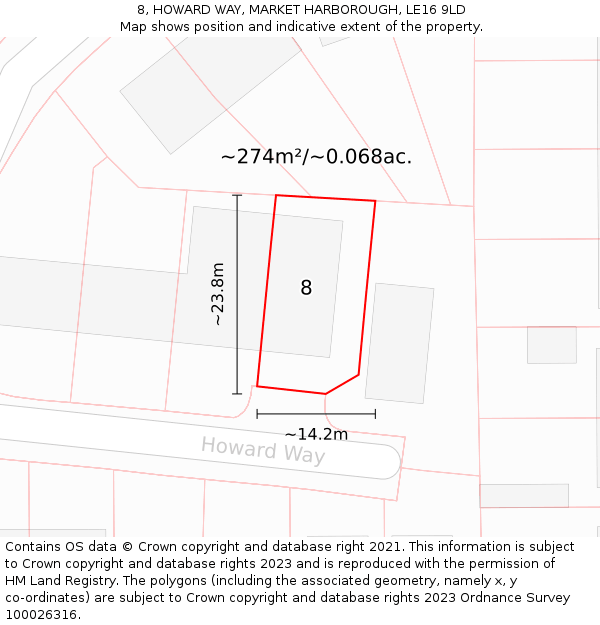 8, HOWARD WAY, MARKET HARBOROUGH, LE16 9LD: Plot and title map