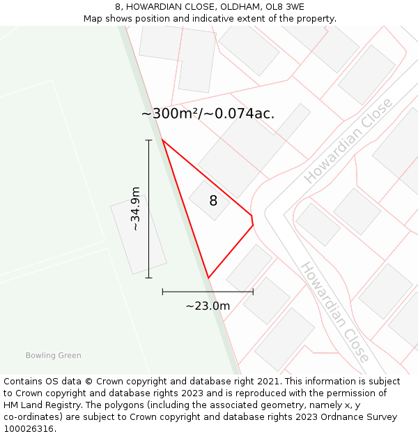 8, HOWARDIAN CLOSE, OLDHAM, OL8 3WE: Plot and title map