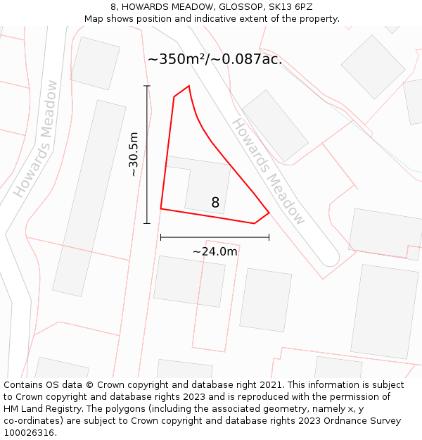 8, HOWARDS MEADOW, GLOSSOP, SK13 6PZ: Plot and title map