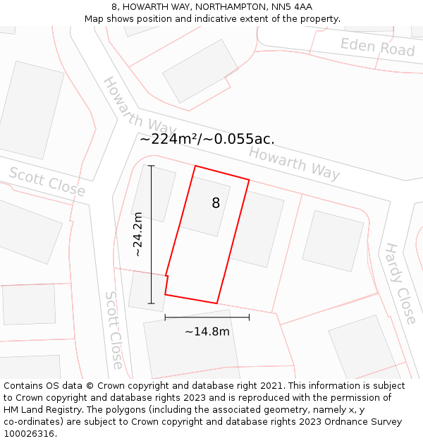 8, HOWARTH WAY, NORTHAMPTON, NN5 4AA: Plot and title map