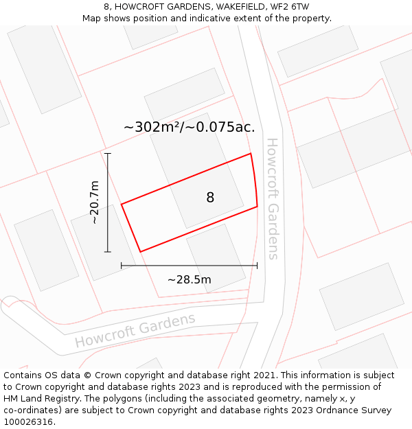 8, HOWCROFT GARDENS, WAKEFIELD, WF2 6TW: Plot and title map