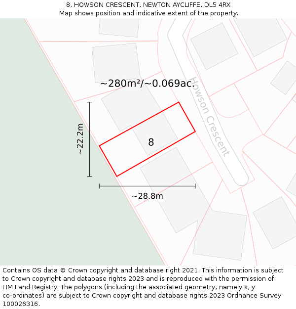 8, HOWSON CRESCENT, NEWTON AYCLIFFE, DL5 4RX: Plot and title map