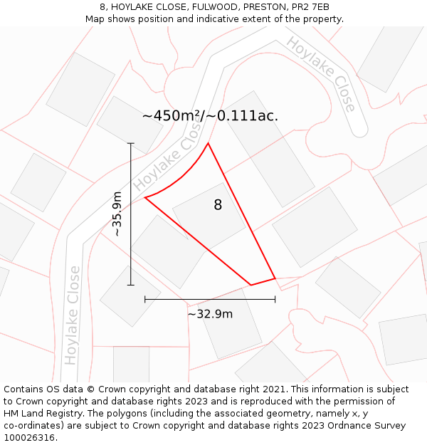 8, HOYLAKE CLOSE, FULWOOD, PRESTON, PR2 7EB: Plot and title map