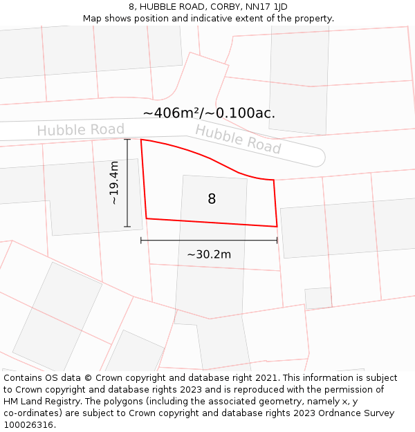 8, HUBBLE ROAD, CORBY, NN17 1JD: Plot and title map