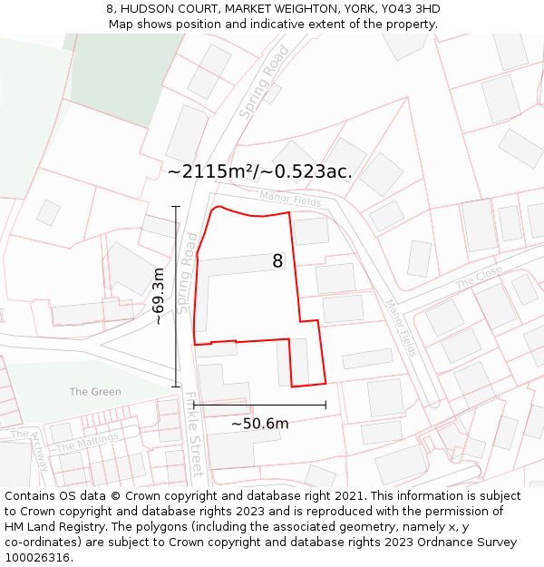 8, HUDSON COURT, MARKET WEIGHTON, YORK, YO43 3HD: Plot and title map