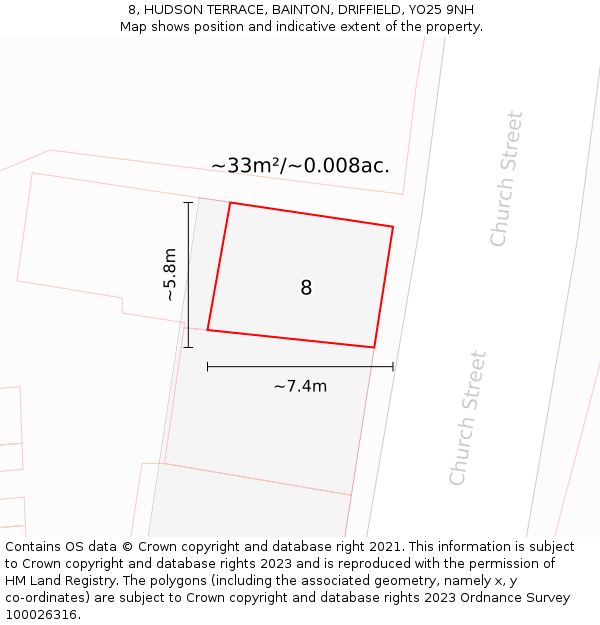 8, HUDSON TERRACE, BAINTON, DRIFFIELD, YO25 9NH: Plot and title map