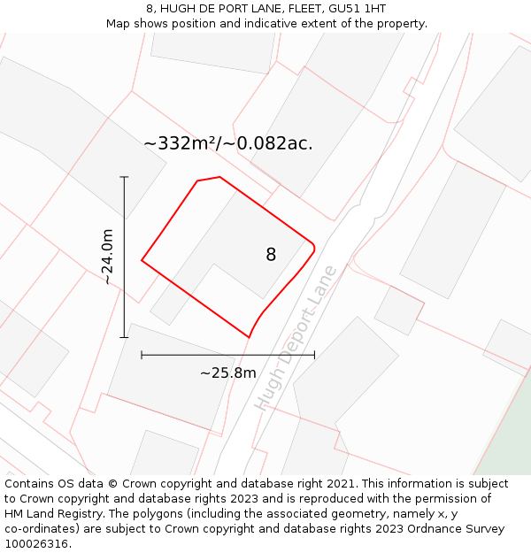 8, HUGH DE PORT LANE, FLEET, GU51 1HT: Plot and title map