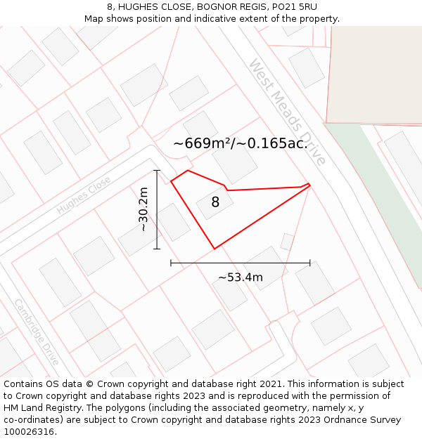 8, HUGHES CLOSE, BOGNOR REGIS, PO21 5RU: Plot and title map