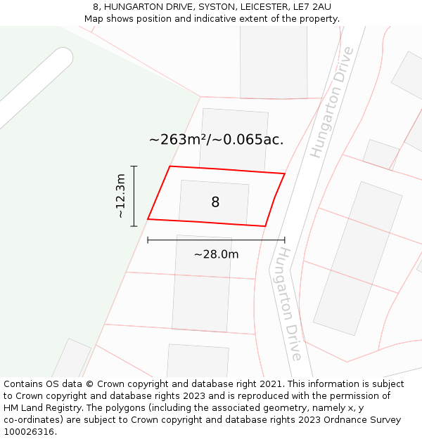 8, HUNGARTON DRIVE, SYSTON, LEICESTER, LE7 2AU: Plot and title map