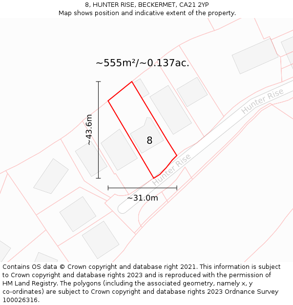 8, HUNTER RISE, BECKERMET, CA21 2YP: Plot and title map