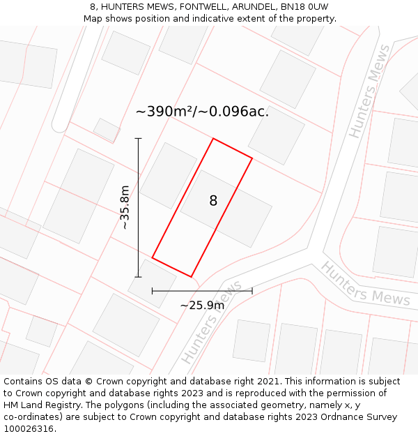 8, HUNTERS MEWS, FONTWELL, ARUNDEL, BN18 0UW: Plot and title map