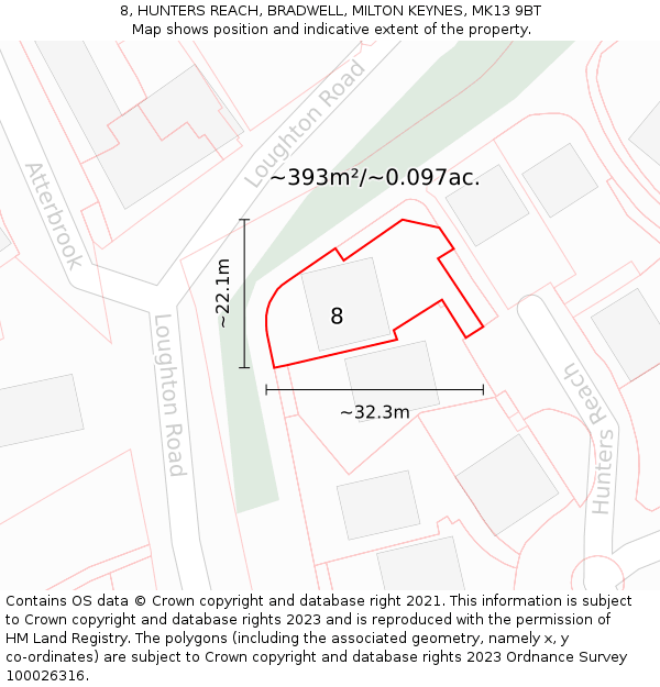 8, HUNTERS REACH, BRADWELL, MILTON KEYNES, MK13 9BT: Plot and title map