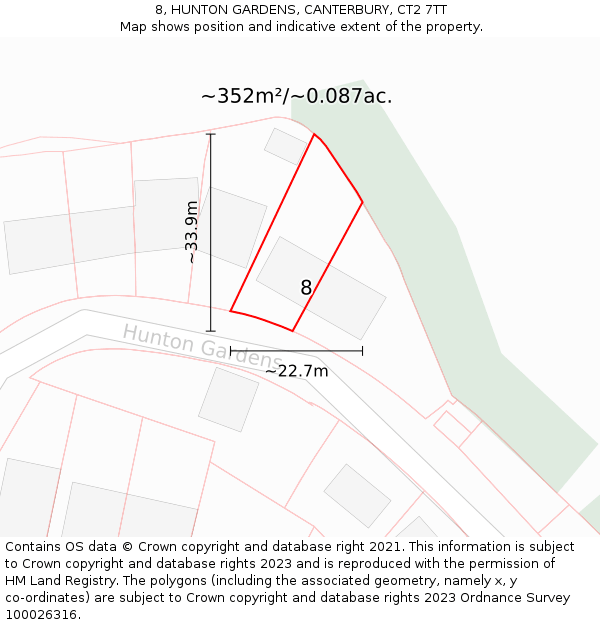 8, HUNTON GARDENS, CANTERBURY, CT2 7TT: Plot and title map