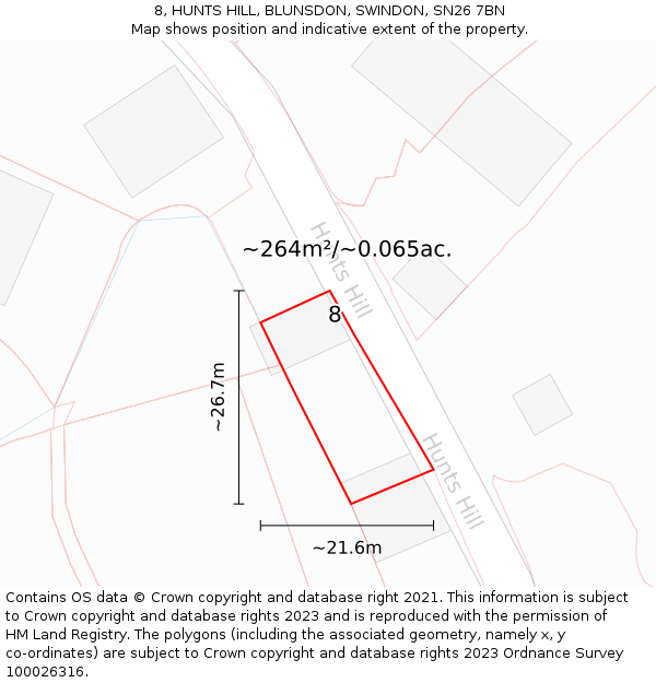 8, HUNTS HILL, BLUNSDON, SWINDON, SN26 7BN: Plot and title map