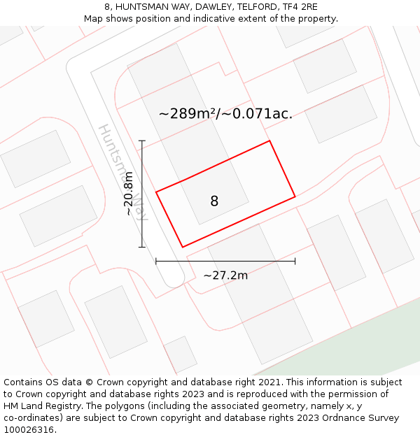 8, HUNTSMAN WAY, DAWLEY, TELFORD, TF4 2RE: Plot and title map