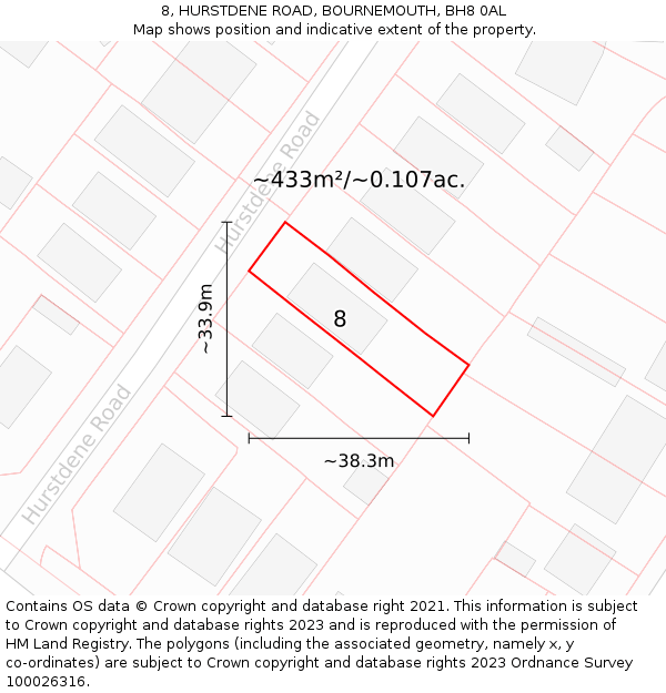 8, HURSTDENE ROAD, BOURNEMOUTH, BH8 0AL: Plot and title map