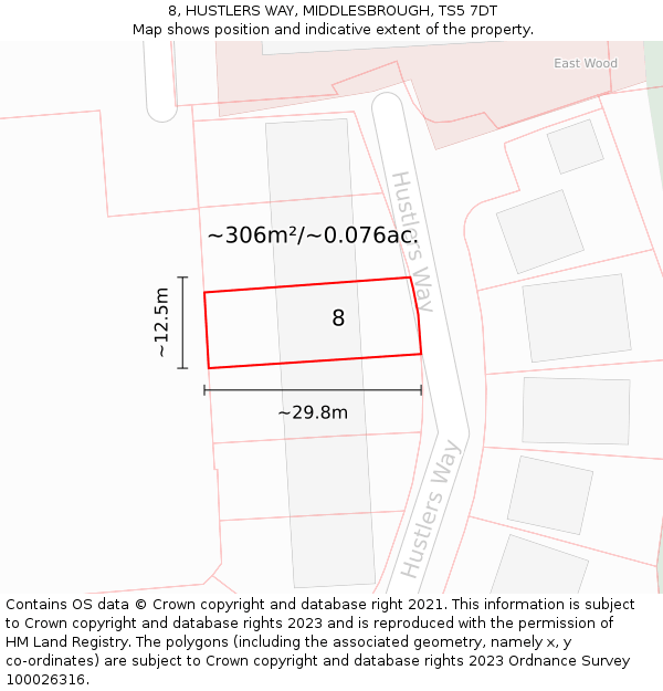 8, HUSTLERS WAY, MIDDLESBROUGH, TS5 7DT: Plot and title map