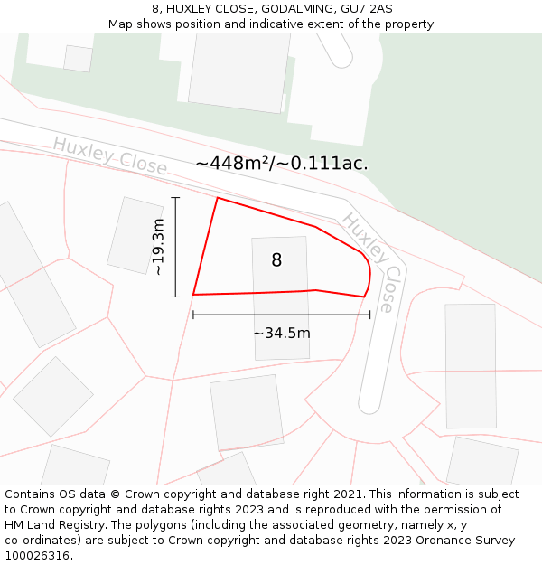 8, HUXLEY CLOSE, GODALMING, GU7 2AS: Plot and title map