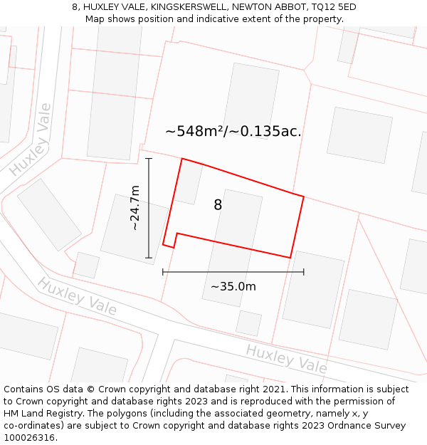 8, HUXLEY VALE, KINGSKERSWELL, NEWTON ABBOT, TQ12 5ED: Plot and title map