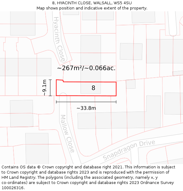 8, HYACINTH CLOSE, WALSALL, WS5 4SU: Plot and title map