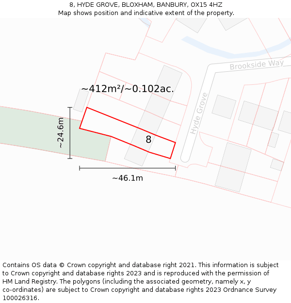 8, HYDE GROVE, BLOXHAM, BANBURY, OX15 4HZ: Plot and title map