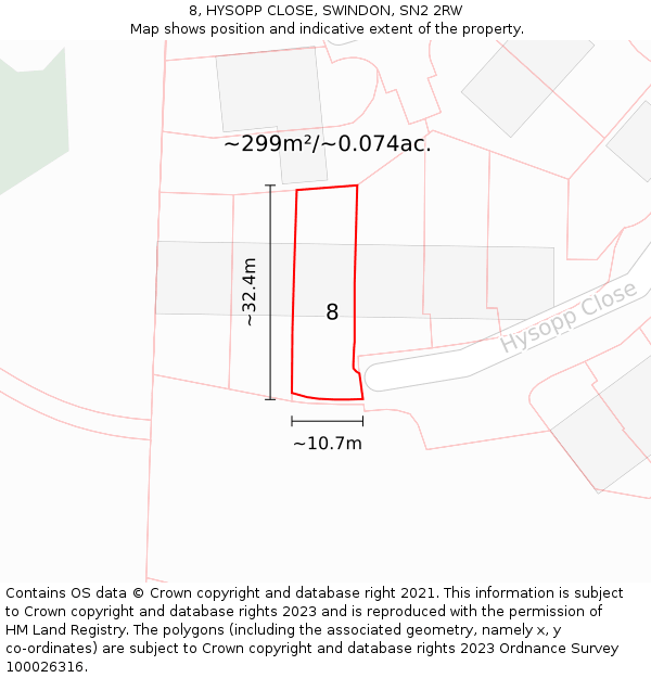 8, HYSOPP CLOSE, SWINDON, SN2 2RW: Plot and title map