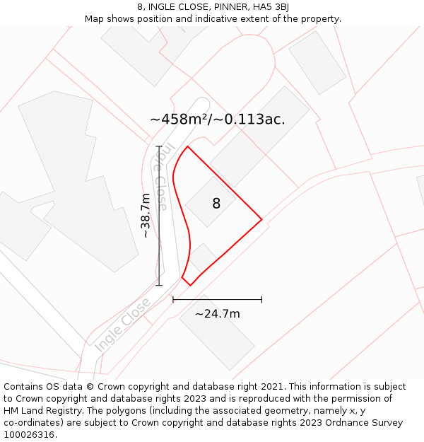 8, INGLE CLOSE, PINNER, HA5 3BJ: Plot and title map