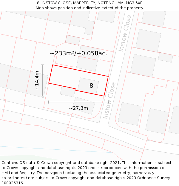 8, INSTOW CLOSE, MAPPERLEY, NOTTINGHAM, NG3 5XE: Plot and title map