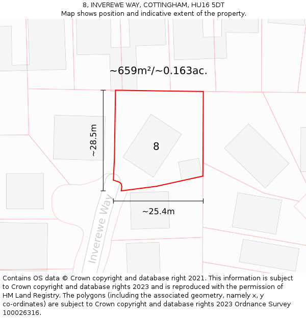 8, INVEREWE WAY, COTTINGHAM, HU16 5DT: Plot and title map