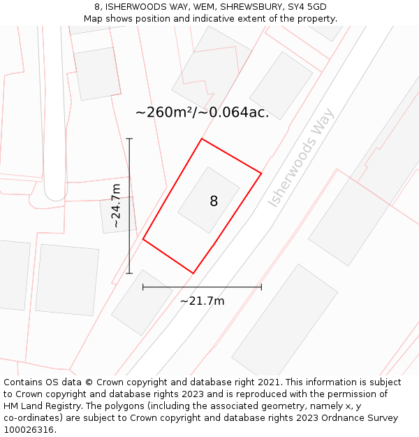 8, ISHERWOODS WAY, WEM, SHREWSBURY, SY4 5GD: Plot and title map