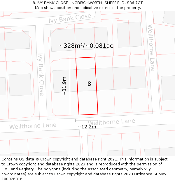 8, IVY BANK CLOSE, INGBIRCHWORTH, SHEFFIELD, S36 7GT: Plot and title map