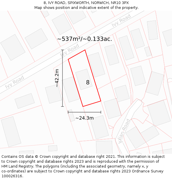 8, IVY ROAD, SPIXWORTH, NORWICH, NR10 3PX: Plot and title map