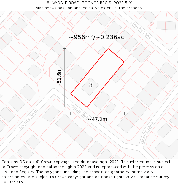 8, IVYDALE ROAD, BOGNOR REGIS, PO21 5LX: Plot and title map