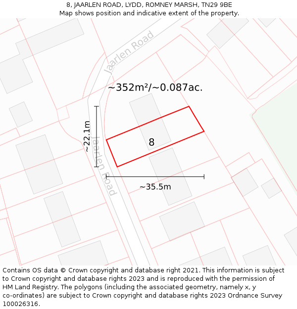 8, JAARLEN ROAD, LYDD, ROMNEY MARSH, TN29 9BE: Plot and title map
