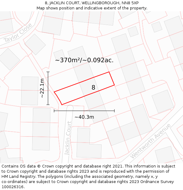 8, JACKLIN COURT, WELLINGBOROUGH, NN8 5XP: Plot and title map